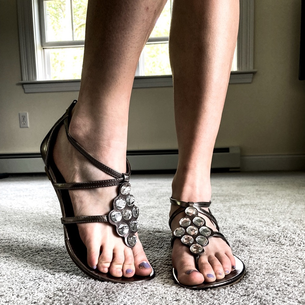 Gemstone Encrusted Silver Sandals | Size 7